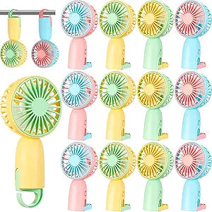 12 Pcs Mini Handheld Fan With Carabiner Bulk Small Personal Desk Hanging Fans For Face USB Rechargeable Makeup Eyelash Dryer Airflow Summer Birthday Party Gifts For Home Office Hiking Travel Camping