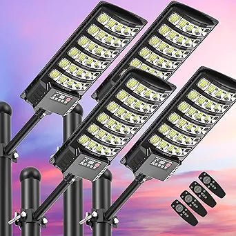 Solar Street Lights Outdoor Waterproof,48000LM 320Wide Angle Flood Light, LED Solar Parking Light with Motion Sensor and Remote Control for Outdoor, Streets, Courtyards,Parking Garages,4Pack
