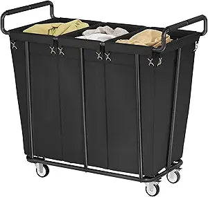 Gewudraw Large laundry hamper with Wheels, 360L 3 Bag Big Rolling Laundry Hamper Sorter Cart, Extra Large Laundry Clothes Hamper, Heavy Duty Laundry Basket Organizer for Laundry Room,Bathroom,Black