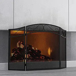 Fire Beauty Fireplace Screen for Wood Burning Fireplace Foldable 3 Panel Wrought Iron Fireplace Cover with Protective Mesh Fire Spark Guard for Indoor Outdoor Flat Guard Fire Screens Black(Large)