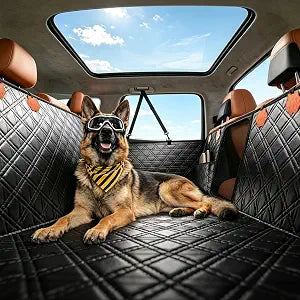 JOYTUTUS Back Seat Extender for Dogs, PU Leather Dog Car Seat Cover for Back Seat with Hard Bottom, Dog Hammock with Mesh Window, Dog Car Seat Cover for Sedans SUVs Small Trucks, Holds 440 lbs