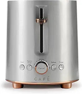 Caf Express Finish 2-Slice Toaster | Extra-Wide Slots, Extra Lift for Waffles, Pastries, Texas Toast & More | 4 Pre-Set Functions, 8 Shade Options | Countertop Kitchen Essentials | Stainless Steel