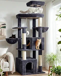 Globlazer Sturdy Cat Tree, 68-inch Large Cat Tower for Indoor Adult Cats 20 lbs Heavy Duty Cat Tree for Big Cats with Extra Large Platform, 5 Scratching Post, S68, Dark Grey