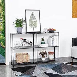 HDANI 47.2 Inch Metal Console Table with 3 Tier Strage Shelves,Narrow Entryway Table,Modern Sofa Tables for Entryway, Living Room,Bedroom,Black