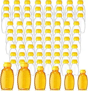 Nosiny 72 Pack 8 oz 12 oz 18 oz Honey Bottles Clear Plastic Squeeze Bottle Empty Refillable Jar Dispenser with Leak Proof Flip Caps Honey Containers for Storing and Dispensing