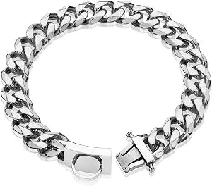 Dog Chain Collar Walking Metal Collar with Design Secure Buckle Cuban Link Strong Heavy Duty Chew Proof for Large Dogs(19MM, 26")