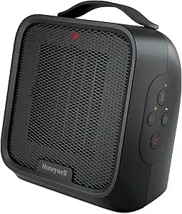 Honeywell UberHeat Plus Ceramic Space Heater for Small Rooms, Quiet, Compact Personal Heater with Variable Heat Settings and Auto-off Timer, Black, HCE220B
