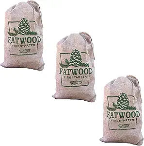 Betterwood Fatwood 10lb Firestarter Burlap Bag (3 Pack) for Campfire, BBQ, or Pellet Stove; Non-Toxic and Water Resistant; Safe and Easy Set- Up