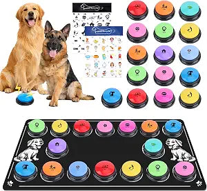 Dog Buttons for Communication,16 Pack Voice Recordable Buttons Dog Talking Buttons Set with 2 Mat and 2 Stickers Interactive buzzers for Study Office Home,10 Color