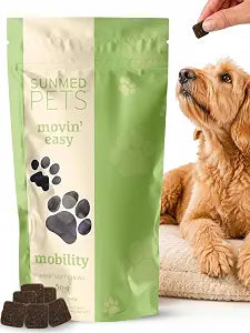 Sunmed Movin' Easy Hemp Pet Chews for Joint Health & Mobility  Omega-3, Green Lipped Mussels, 5mg Hemp Extract  Supports Flexibility & Comfort | Beef Liver & Sweet Potato, 40 Count