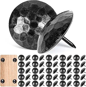 50PCS Large Round Head Iron Clavos Hammered Decorative Nails Iron Antique Rustic Clavos Fasteners Ornamental Accent for Wood Doors Farmhouse Shutters Faux Beams Barn Gates (Black, 1.5 Inch)