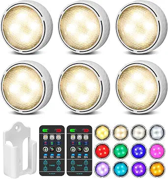 TECOMLIGHT Puck Lights with Remote, AA Battery Operated, White, 6 Pack