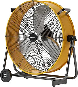 24 Inch Industrial Drum Fan 8800 CFM High Velocity Floor Fan for Garage, Warehouse & Workshop - 3-Speed Heavy Duty Metal Fan with 360┬░ Tilt, Wheels & UL Safety Listed