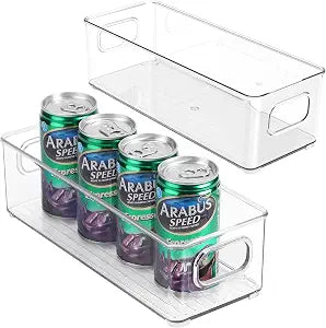 Stackable Plastic Food Storage Bin with Handles for Kitchen Pantry, Cabinet, Refrigerator, Freezer - Organizer for Fruit, Yogurt, Squeeze Pouches - BPA Free, 10" Long - 2 Pack  Clear