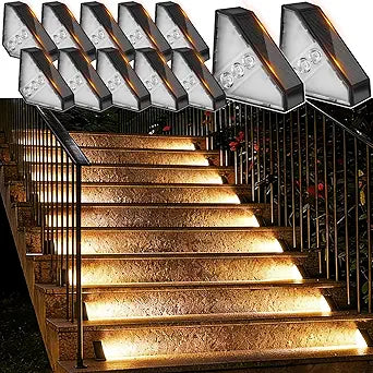 echosari 12 Pack Solar Step Lights for Outside, 100 Lumen Ultra Bright Outdoor Stair Lights Auto ON/Off Outdoor Step Lights IP68 Fully Waterproof for Yard Garden Walkways Pathway (Warm White)