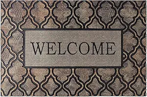 Durable Outdoor Welcome Door Mat 2436 Inch, Heavy Duty Front Door Mat Outside Entrance for High Traffic Areas, Non Slip Rubber Back for Indoor and Outdoor Entrances, Geometric Pattern