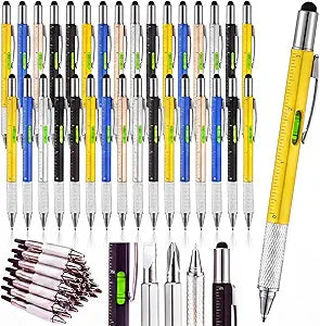 Yeaqee 80 Pcs Father's Day Men Gifts:6 in 1 Multi Tool Pens with Refills Ruler Level Gauge Bulk Multi-functional Pens for Adults Men Dad Husband Father's Day Birthday Gifts (Classic Color)