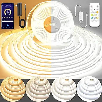 Pandery COB LED Strip Light,CCT Dimmable Strips Light,2700K-6500K,24ft/7.5m,8mm Wide,CRI90+ 24V LED Strips Kit with Bluetooth APP Control/Music Mode,for Bedroom,Kitchen,DIY Lighting