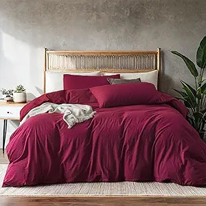 Burgundy Red Duvet Cover Queen Size - Pre-Washed Bedding - 160 GSM Ultra Soft Duvet Cover Set with 2 Pillow Shams - 3 Pieces(Cover Only, No Insert)