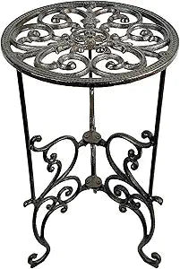 Heavy Duty Cast Iron Potted Plant Stand - 19.5IN Decorative Flower Pot Holder,Vintage & Rustic Style Indoor Outdoor Garden Pots Container SupportsVintage Ornate Plant Shelf