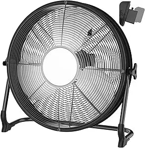 16" Battery Operated Floor Fan with Light Compatible with Milwaukee M18 18V Battery, Portable Fan with AC Adapter and USB Output, Metal High Velocity, Stepless Speed Cordless Fan for Jobsite Camping