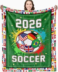 World Soccer 2026 Throw Blanket, Soccer Season Game Day Blanket for Boys, Soft Flannel Football Fan Blanket for Couch Bed, 2026 World Cup Decor Gift for Men Women Kids 80" x 60"