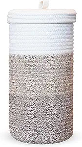 Toilet Paper Holder Handmade  Woven Cotton Toilet Paper Stand & Storage Basket with Lid, Freestanding Organizer for Bathroom, Fits 3 Mega Rolls Gradient Brown 14'' x 7''