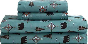 Beatrice Home Fashions Cozy Cabin 4-Piece Full Microfiber Bedding Sheet Set with Deep Pockets Rustic Patchwork Plaid Deer, Wilderness Bears