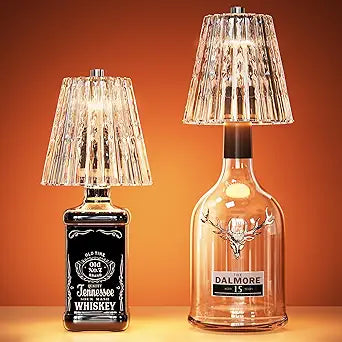 Wireless Bottle Lamp USB Rechargeable with Crystal Lampshade, 3-Color Touch Control Bottle Light Smooth Dimming, Wine Bottle Lamp for Bar Dcor, Home, Kitchen & Party Lighting, 2-Pack