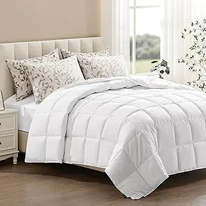 ACCURATEX Lightweight Duvet Insert Queen Size - Summer Bedding Comforter - 250GSM Filled Thin Duvet - Soft & Breathable, Quilted Comforters with 8 Tabs,White,Queen/Full 90x90 Inches