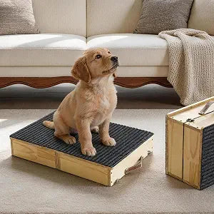 Solid Wood Dog Training Platform, Non-Skid Dog Place Board with Carpet Surface, Portable Dogs Agility Equipment, Connectble Dogs Training Floor Protection Trays for Behavior Basics, 24x16in