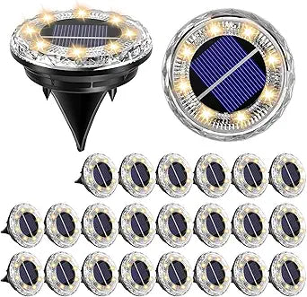 24 Pack Mini Solar Powered Ground Lights, Bright LED Solar Lights Outdoor Waterproof for Landscape Decoration, Pathway Lighting for Garden Walkway Driveway (Warm White)