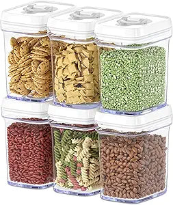 DWLLZA KITCHEN Airtight Food Storage Containers for Pantry With White Lids 1L - 6 Pack - Clear Plastic Air Tight Kitchen Containers Pantry Organization and Storage BPA-Free Keeps Food Fresh & Dry