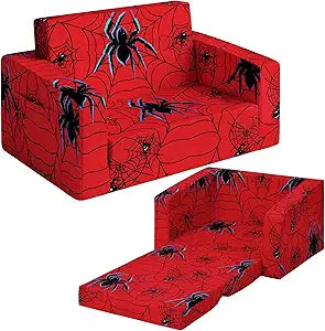 Sliner Kids Sofa 2-in-1 Flip-Out Chair Convertible Fold Out Kids Couch to Lounger Foam Soft Toddler Chairs Comfy Flipout Seat with Washable Cover for Ages 3 and up for Playroom Bedroom(Spider)