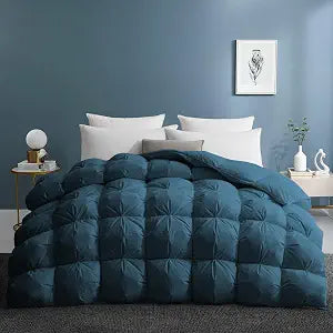 UNIKOME King Size Goose Feather Down Comforter - Pinch Pleat All Season Duvet Insert, 20% Extra Fill, 108oz, Cloud-Like Fluffy Hotel Luxury Navy Comforter with 100% Cotton Cover (106" X 90")