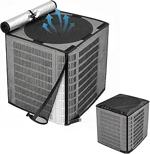 STARTWO 2 in 1 Full Mesh Air Conditioner Covers for Outside with Detachable Waterproof Fabric Top,All Season Outdoor AC Units Cover Against Leaves,Debris,Ice,Snow,32x32x36in
