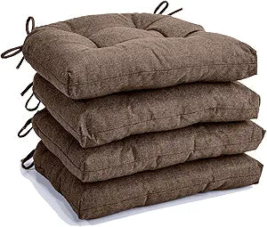 Chair Cushions for Dining Chairs Set of 4, Non Slip Indoor Kitchen Chair Cushions with Ties, Tufted Memory Foam Seat Chair Pads, 17" x 16" x 3", Dark Coffee
