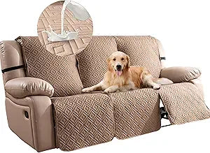 Genina 100% Waterproof Recliner Sofa Covers for 3 - Cushion Couch - Non - Slip, Washable Pet - Friendly Furniture Protectors. Ideal for Homes with Kids & Dogs Camel
