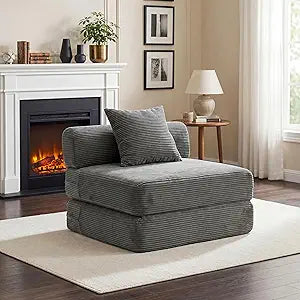 Sofa Bed Couch,Convertible Boneless Couch Compressed Chair Comfy Boneless Chair Floor Lounge Chair with Pillow,No Assembly Folding Sofa Beds for Living Room Bedroom Guest Room(Single,Grey