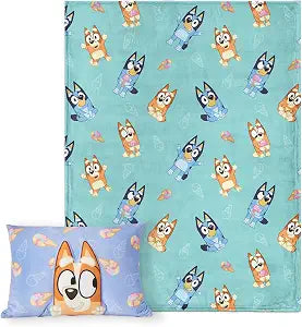 Northwest Bluey Bingo Joy Silk Touch Throw Blanket 50 x 60 Inches with Plush Pocket Pillow 14 x 20 Inches - Comfy & Cozy Blanket & Pillow Set for Boys and Girls