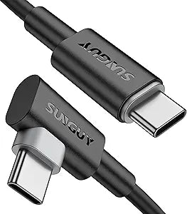 SUNGUY USB-C to USB-C Cable, 2 Pack 4FT Right Angle 60W PD Charger for iPhone 17 16 15 Pro Max, Galaxy S23/S21/Fold 3, MacBook Air/Pro, iPad Pro 2020