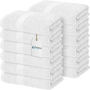 Avalon Towels Bath Towels for Bathroom 100% Cotton White Bathroom Towels Pack of 12 (24x48 inches) - Quick Drying Bath Towels Set Small, Light Weight & Absorbent Perfect Gym & Pool Towel Set