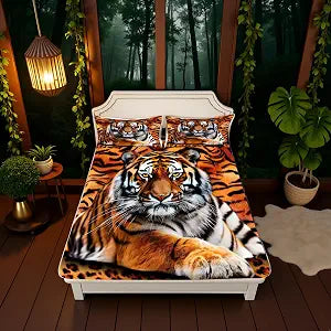 Manfei Tiger 3D Print Fitted Sheet Twin Size Wild Animals Bedding Set 2pcs for Kids Teens Room Decor,Animal Fur Bed Cover Soft Breathable Bed Sheet Set with 1 Pillowcase