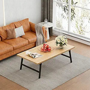 FAMIDGE Folding Coffee Table, 39.4 Portable Floor Table Desk for Sitting on The Floor, No Assembly Low Coffee Table for Living Room, Home, Caravan and Camping, Large 39.4Lx19.7Wx15.8H, Natural