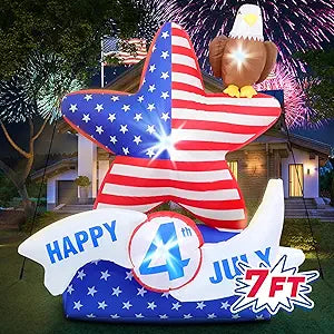 7FT Independence Day Decorations Inflatables, Upgraded 4th of July Decor American Flag Star and Bald Eagle Patriotic Inflatables Decorations for Fourth of July Memorial Day Outdoor Yard Lawn Decor