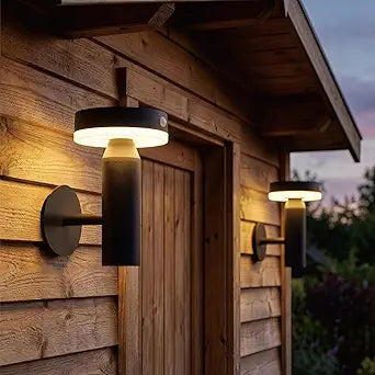 Round Solar Wall Lights - Solar Powered Wall Lamps - LED Lights - PIR Sensor & Two Lighting Modes - Rechargeable Battery - 3000K, 1.3W Solar Panel & 3.7V - IP44 Weather Resistant - 2 Pack