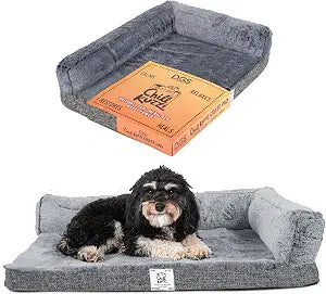 Dog Gone Smart Chill Kuzzi Dual Bolster Crate Pad - Washable Dog Bed Infused with Far Infrared Rays (FIR) - Supportive Plush Cushion for Crates, Travel, and Recovery - Slate Grey, Small 17 x 23 Inches