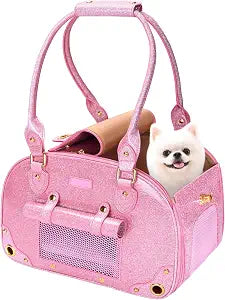 Dog Carrier Purse, Pet Carrier, Bling Waterproof Premium Leather Pet Travel Portable Bag Carrier for Cat and Small Dog Home & Outdoor Small Bling Pink