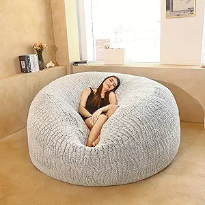 Crocodile Patterned Bean Bag Chair Cover, Large Round Soft Sofa Bed Cover, Living Room Furniture, Lazy Sofa Bed Cover (Stone Color, 6FT(150x65cm))