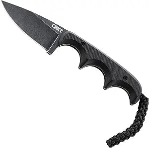 CRKT Compact Fixed Blade Knife: Minimalist Black Drop Point, Folts Utility Knife with Stonewashed Blade, G10 Handle and Nylon Sheath 2384K